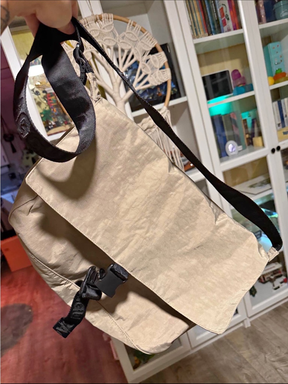 Baggu Beige Messenger Bag with Black Strap